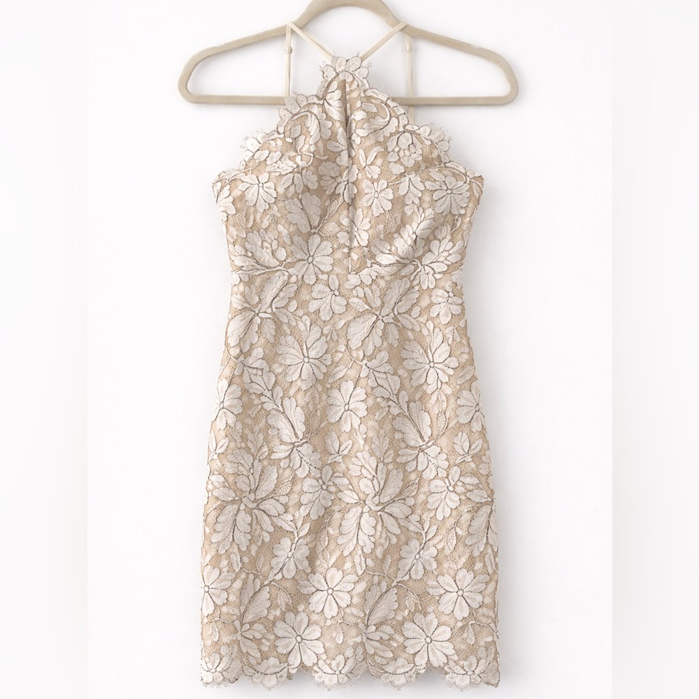 Lulus Lace Halter Dress Nude White Floral Mini Cocktail Size S